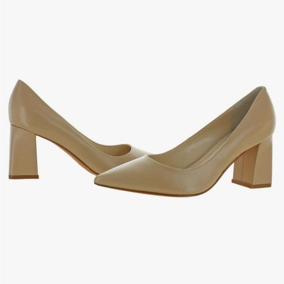 Marc Fisher Tan Pointed-Toe Heels with Block Heel - Picture 2 of 8
